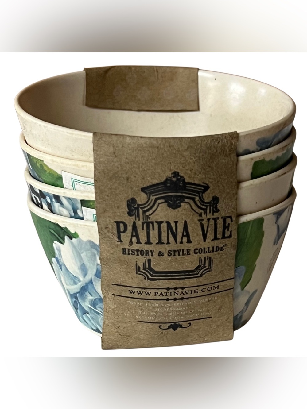 Patina Vie Hydrangea Bamboo Tidbit Bowls set of 4, 4” diameter